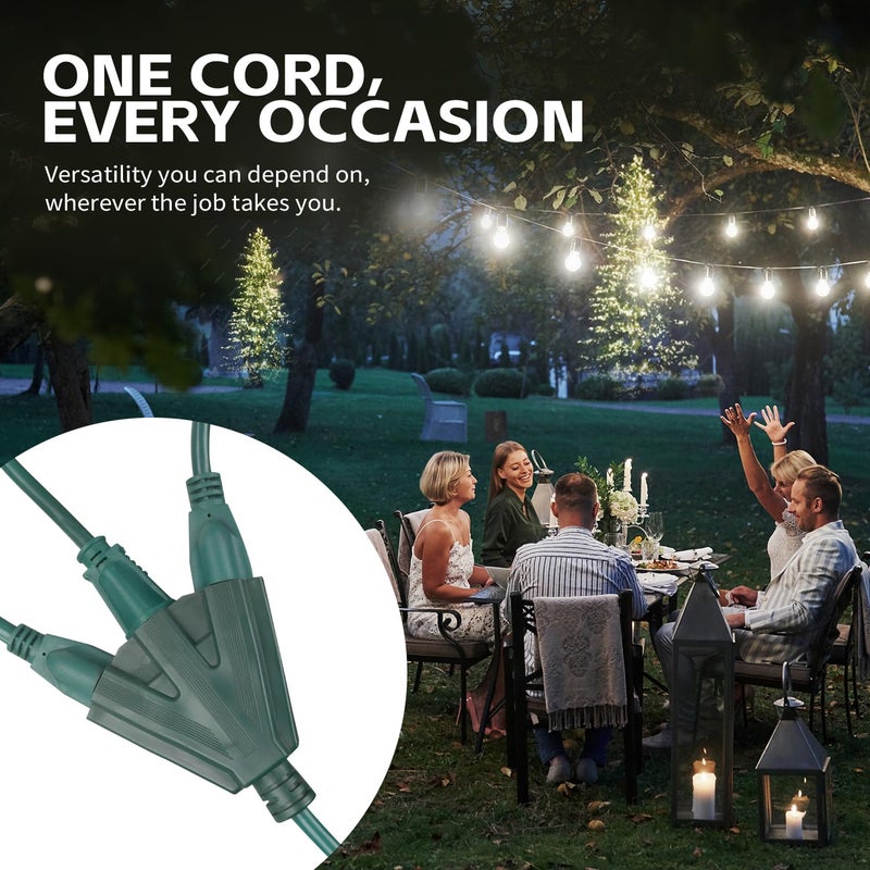 Maxworks كابل تمديد ماكس ووركس 80697 ثقيل الوزن بطول 3 أقدام، 16/3 SJTW، 3 مخرج، 125 فولت/13 أمبير/1625 واط، معتمد من ETL، للاستخدام الداخلي/الخارجي، أخضر - يحول مخرج واحد إلى 3 - Image 4